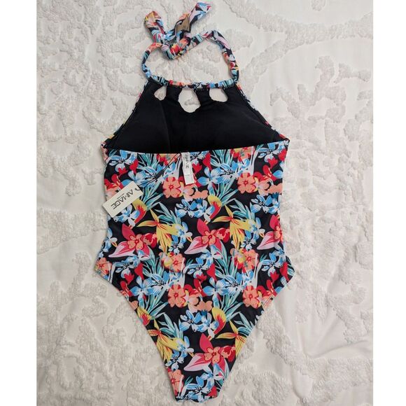 👙 AI'MAGE Floral Tummy Control Swimsuit Cutout Back Size L -NWT - Picture 4 of 6